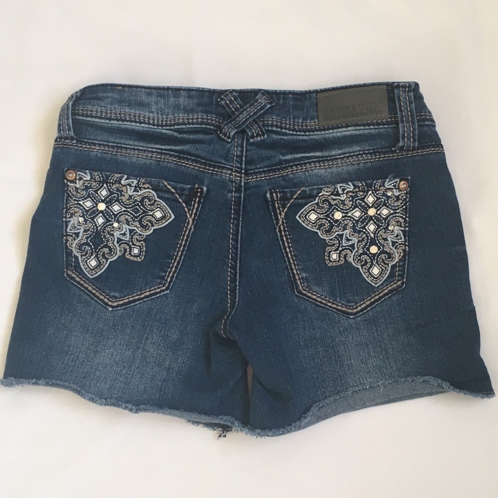HYDRAULIC BLUE JEWELED CUTOFF JEAN SHORTS SIZE 1/2 - Picture 3 of 8